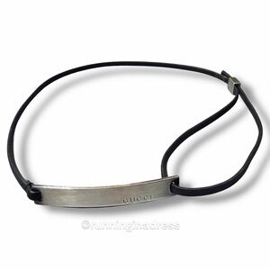 Authentic Y2K Gucci Sterling Silver Logo Bar Choker Necklace Wrap Bracelet